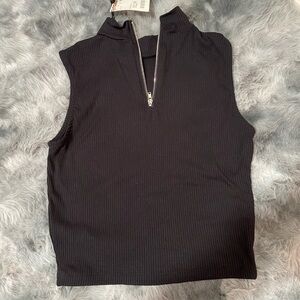 Black Sleeveless Zip-Up Top